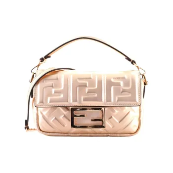 FENDI Leather Baguette Bag Crossbody Bag Handbag Shoulder Bag Mini Women's Rose Gold