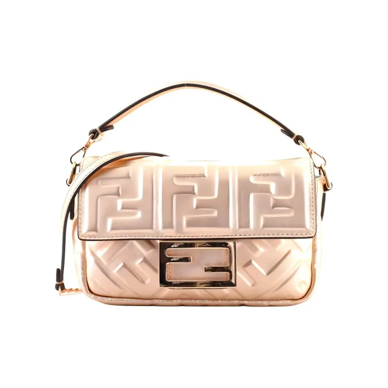 FENDI Leather Baguette Bag Crossbody Bag Handbag Shoulder Bag Mini Women's Rose Gold-0