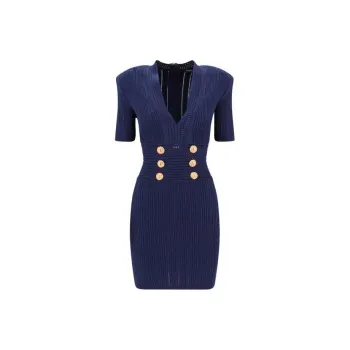 BALMAIN Logo Button Embellished Knitted Dress