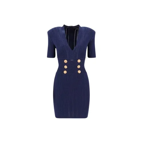 BALMAIN Logo Button Embellished Knitted Dress