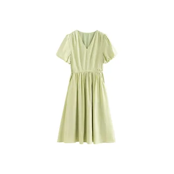 Initial Language Short-Sleeved Dresses Women's Light Green