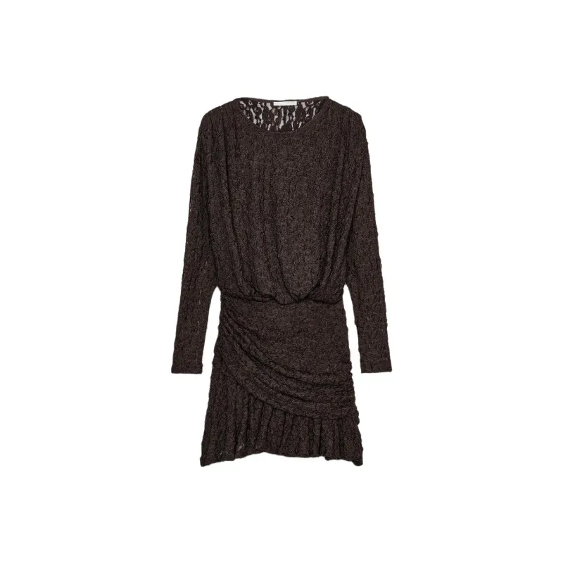 ZARA Long Sleeved Dress Women's Coffee-0