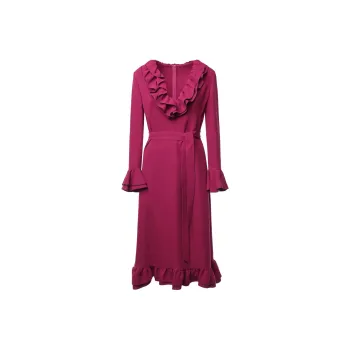 Valentino Ruffled V Neck Long Sleeved Dress