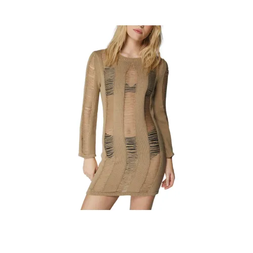 NASTY GAL Laddered Knitted Mini Dress Long-Sleeved Dresses Women's Taupe