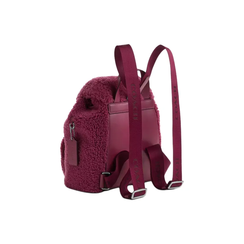 COACH PACE Shearling Backpack Small Size Women's Silver & Pink-1