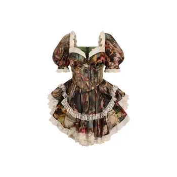 Selkie Collection Short Sleeved Dress Women's Degas Dance Class Oil Painting Print