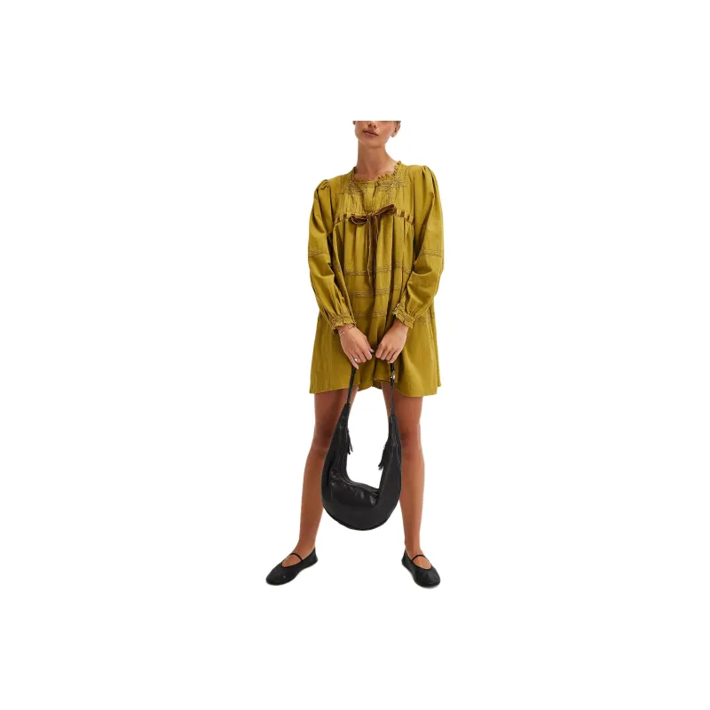 FREE PEOPLE Tea Time Mini Dress Long-Sleeved Dresses Women's Avocado/Croissant Green-0