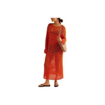 FREE PEOPLE Sahara Sweater Midi Long-Sleeved Dresses Women's Scarlet Ibis/Vermilion Juru
