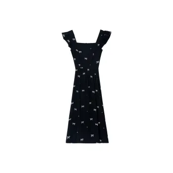 IQC Short Sleeved Dresses Women's Black Embroidery