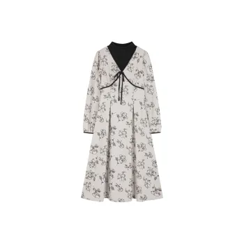XWI Long Sleeved Dresses Women's Beige Base With Black Flowers
