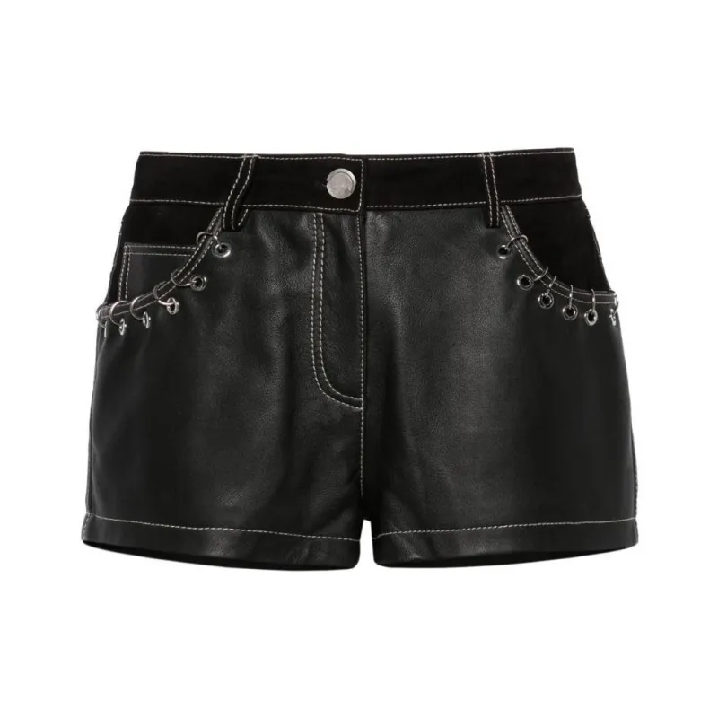PINKO Ring detailing Leather Mini Shorts-0