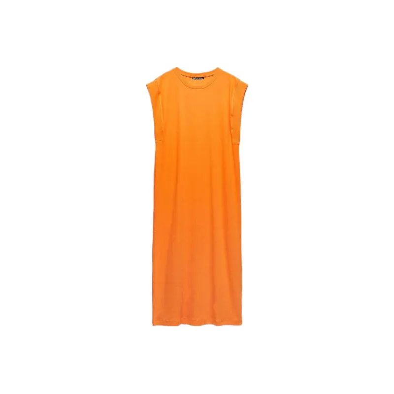 ZARA Sleeveless Dress Women's Orange-0