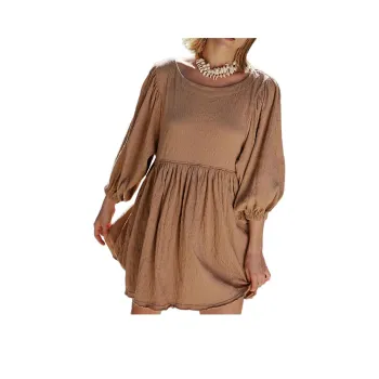 FREE PEOPLE Get Obsessed Babydoll Dress Long-Sleeved Dresses Women's Iced Coffee