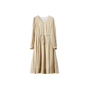 XIANGYING Long Sleeved Dress Women's Yellow