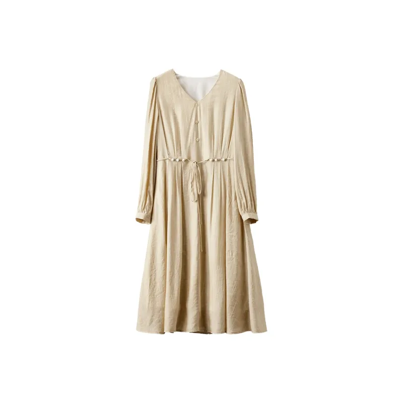 XIANGYING Long Sleeved Dress Women's Yellow-0