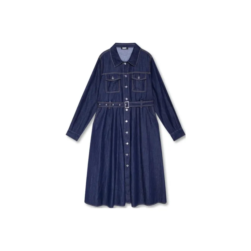 DKNY Long Sleeved Dress Women's Dark Denim Blue-0