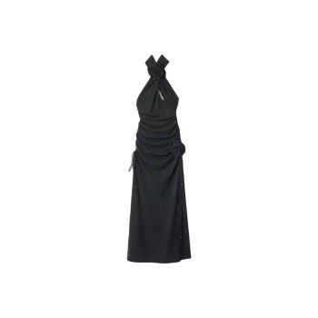Burberry Floral Detailed Ruched Halterneck Dress