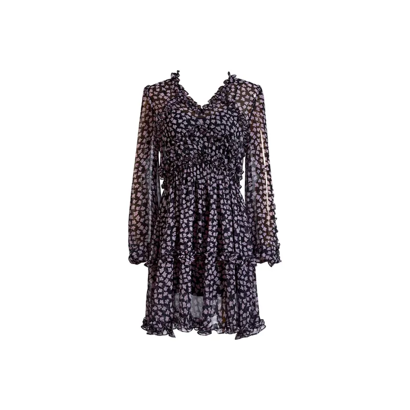NancyCavally Long Sleeved Dresses Women's Black With Purple Floral-0