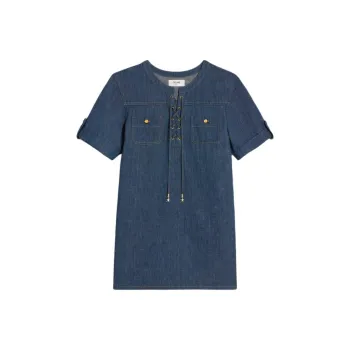 CELINE Mini Dress In Dark Ocean Wash Denim