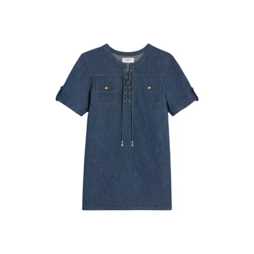 CELINE Mini Dress In Dark Ocean Wash Denim
