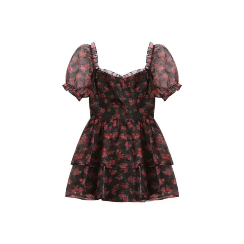 JOSR Short Sleeved Dress Women's Red Floral-0