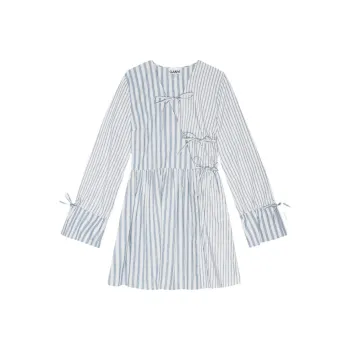 GANNI Stripe print Cotton Mini Wrap Dress