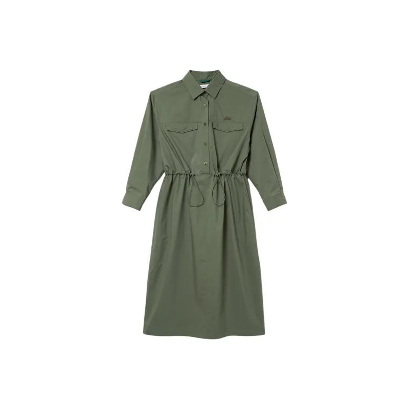 LACOSTE Long Sleeved Dress Women's Khaki Olive-0