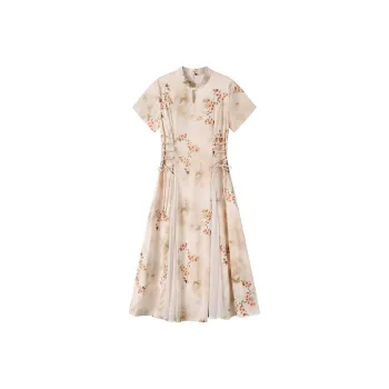 GULIANFEI Short Sleeved Dress Women's Gold Jade Color
