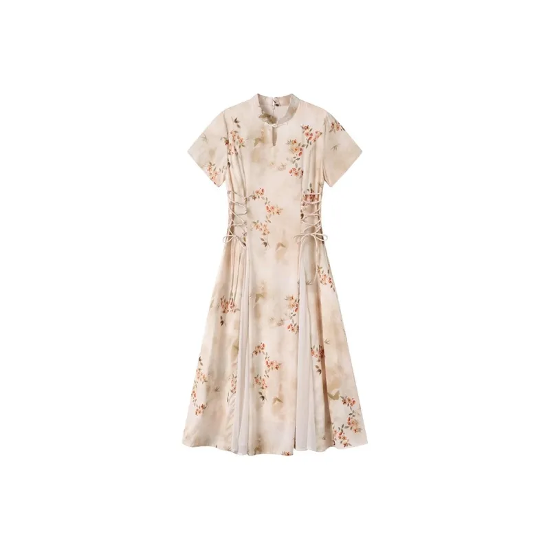 GULIANFEI Short Sleeved Dress Women's Gold Jade Color-0
