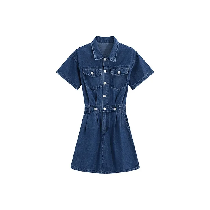 Garbege Short Sleeved Dresses Women's Dark Blue-0