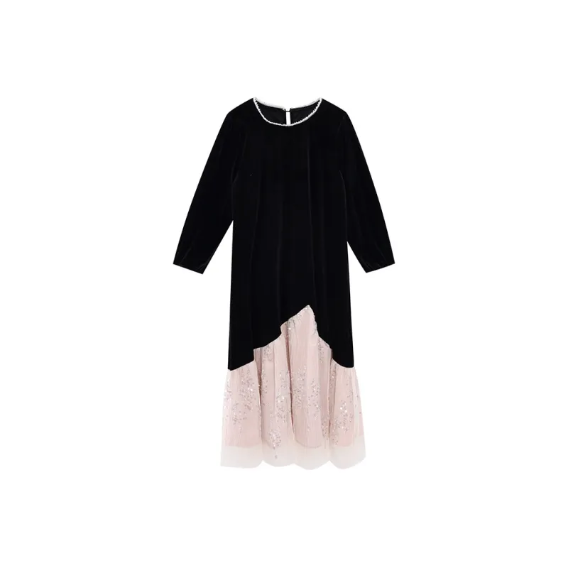 ZVJH Long Sleeved Dresses Women's Black-0