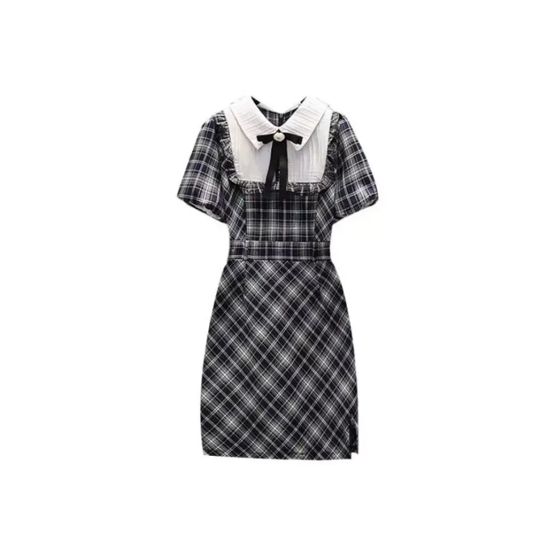 Lookinto Short Sleeved Dresses Women's Blue Cropped-0