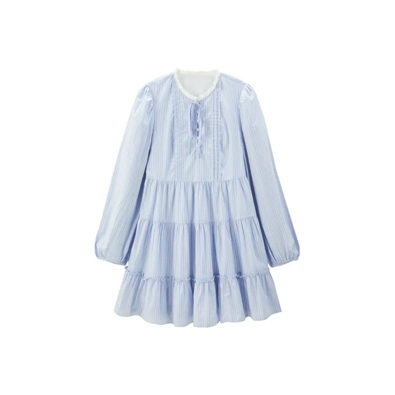 LEDIN Long Sleeved Dress Women's Blue Stripes-0