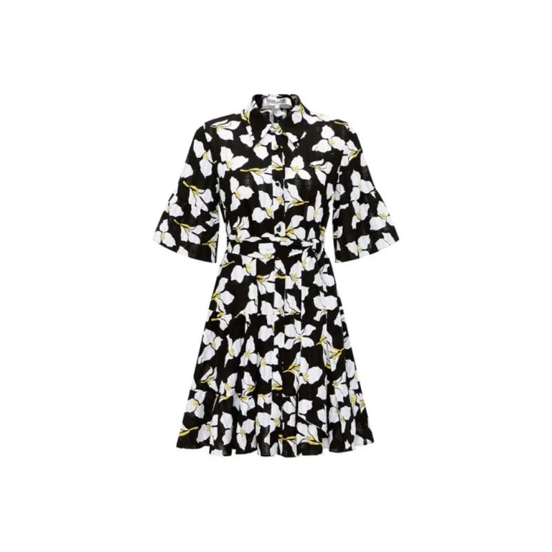 DVF Diane Von Furstenberg Short Sleeved Dress Women's Black-0