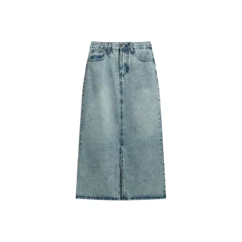 AFGGD Denim Long Skirt Women's Washed Blue