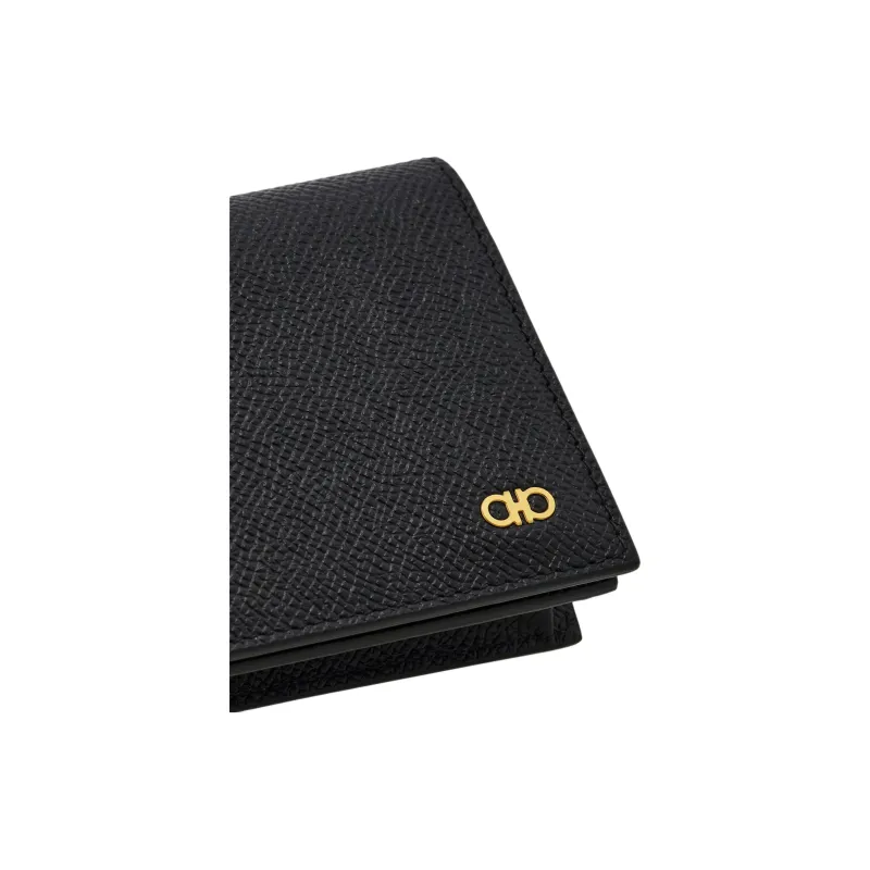 FERRAGAMO GANCINI Calfskin Card Holder Unisex Black-4