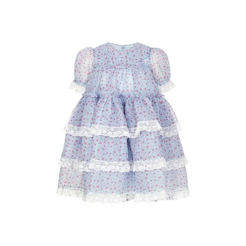 Selkie Short Sleeved Dresses Women's Light Blue Vintage Rose Floral-0