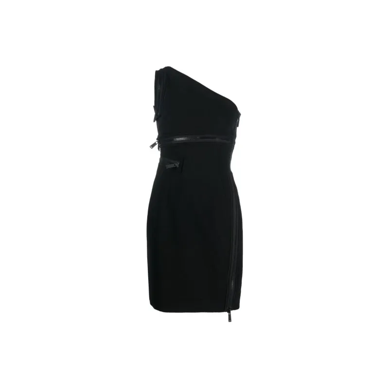 DSQUARED 2 One Shoulder Zip Detailed Sleeveless Mini Dress-0