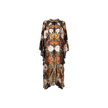 CAMILLA High-neck Botanical-print Kaftan