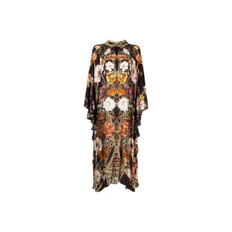 CAMILLA High-neck Botanical-print Kaftan-0