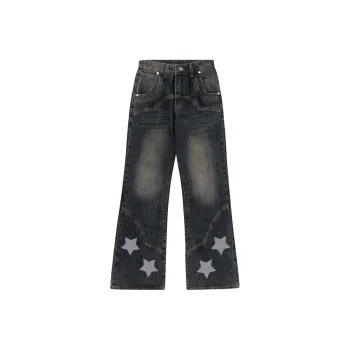 HELEH Luxury Streetwear Stars Print Casual Jeans Women's Concrete Gray