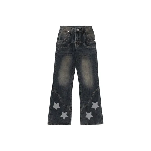 HELEH Luxury Streetwear Stars Print Casual Jeans Women's Concrete Gray