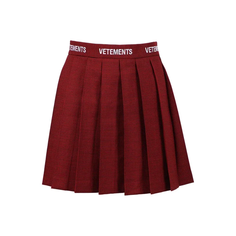 Vetements Logo School Girl Skirt 'Red Pepita'-0