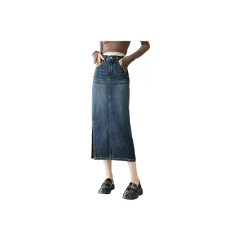 HIPPIEMISS Denim Long Skirts Women's Vintage Blue