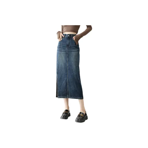 HIPPIEMISS Denim Long Skirts Women's Vintage Blue