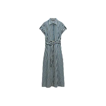 ZARA Short-Sleeved Dresses Women's Blue White