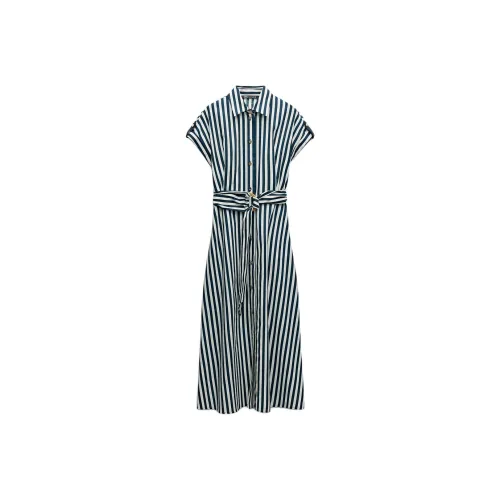 ZARA Short-Sleeved Dresses Women's Blue White