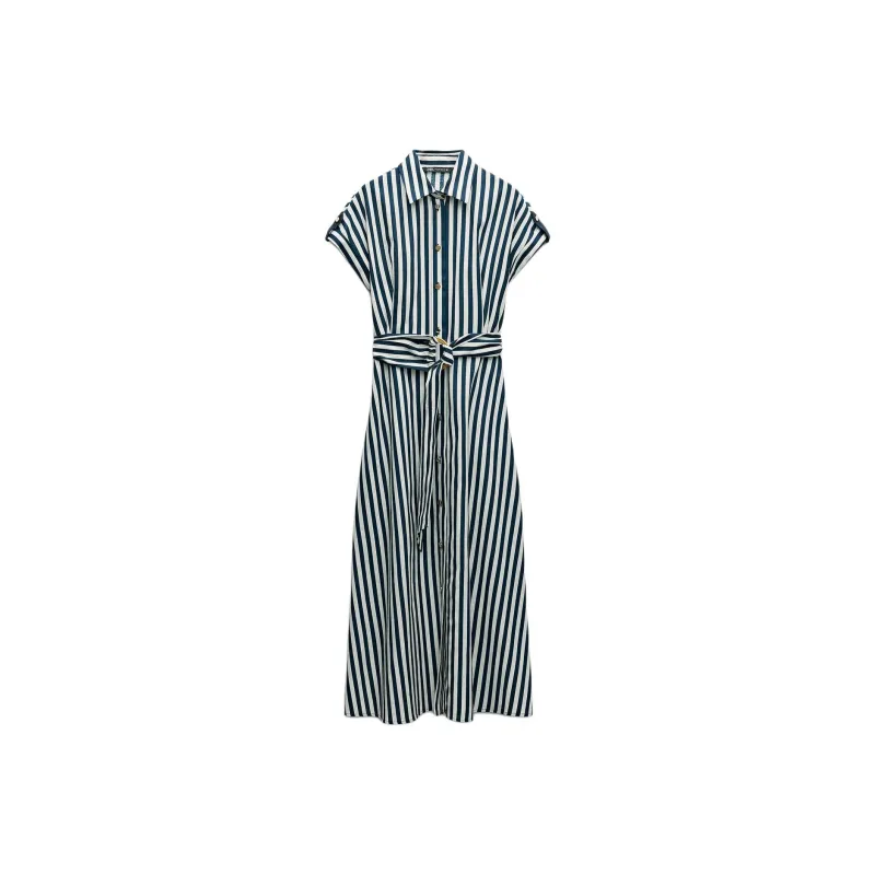 ZARA Short-Sleeved Dresses Women's Blue White-0