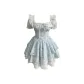 Blue Embroidery (with Pads) Puff Sleeve
