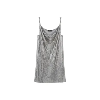VERSACE Cowl Neck Spaghetti Strap Mesh Mini Dress